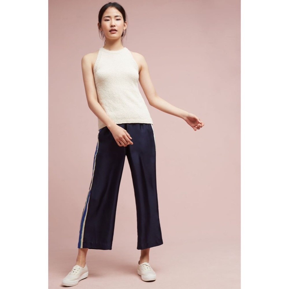 Anthropologie Silk Wide Leg Cropped Pants